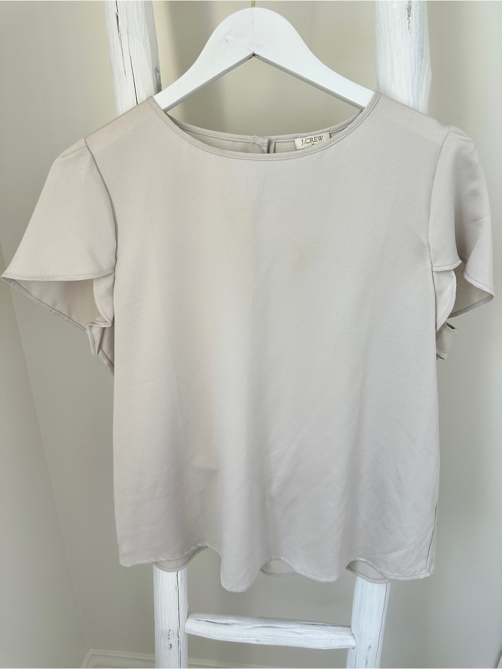 J. Crew Light Cream Flutter Short-Sleeve Slight Textured Blouse Size 12
